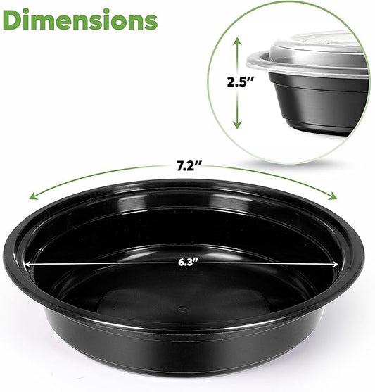 GUSTO [24 oz - 50 Count Round Meal Prep Containers with Lids – Reusable, Microwaveable, Dishwasher & Freezer Safe, BPA-Free Food Storage Containers for Portion Control (Formerly Comfy Package)