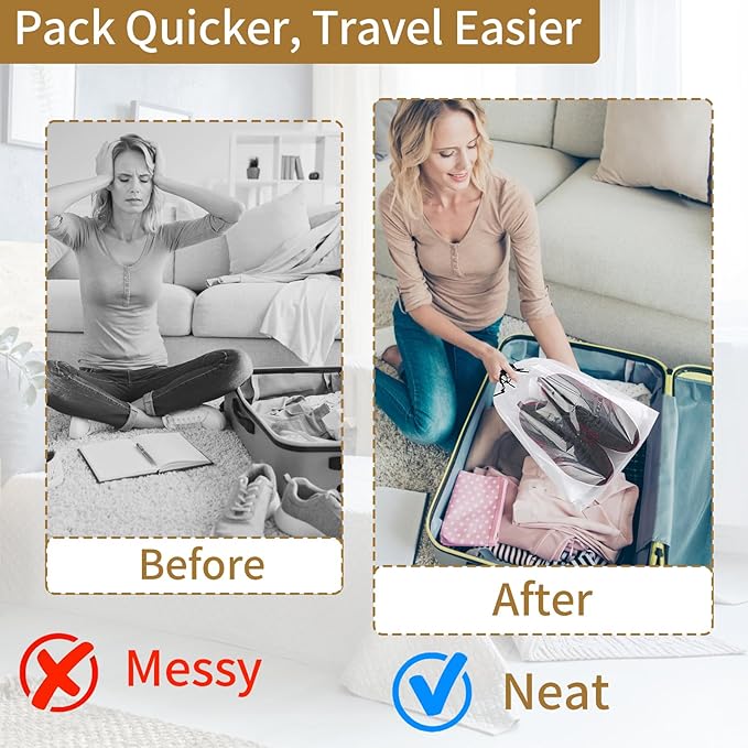 20 Pack Shoe Bags for Travel, Clear Travel Shoe Bags for Packing, Large Waterproof Portable Drawstring Travel Shoe Storage Bag Travel Essentials Women for and Men