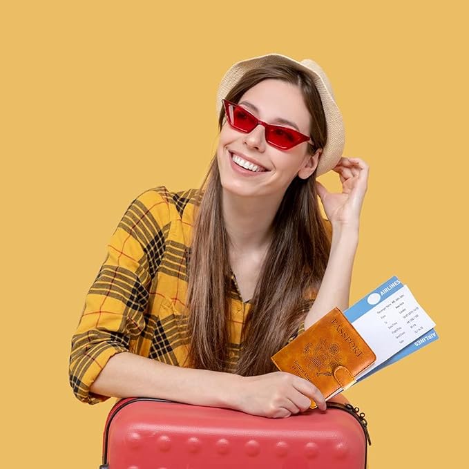 Caweet Passport and Vaccine Card Holder Leather Vaccination Card Wallet with Magnetic Closure, Brown