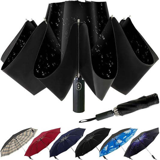 LLanxiry Compact Travel Umbrella, 44" Canopy, Automatic Open/Close Windproof Umbrella, 210T Pongee, 8-Rib Fiberglass, Travel Size Mini, Portable Rain/Sun Umbrellas UPF 50+ with Cover