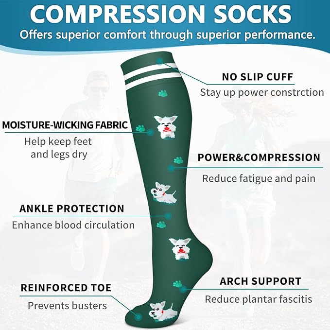 Bluemaple 6 Pack Copper Compression Socks for Women and Men Circulation-Best Support for Medical, Running,Nursing,Athletic