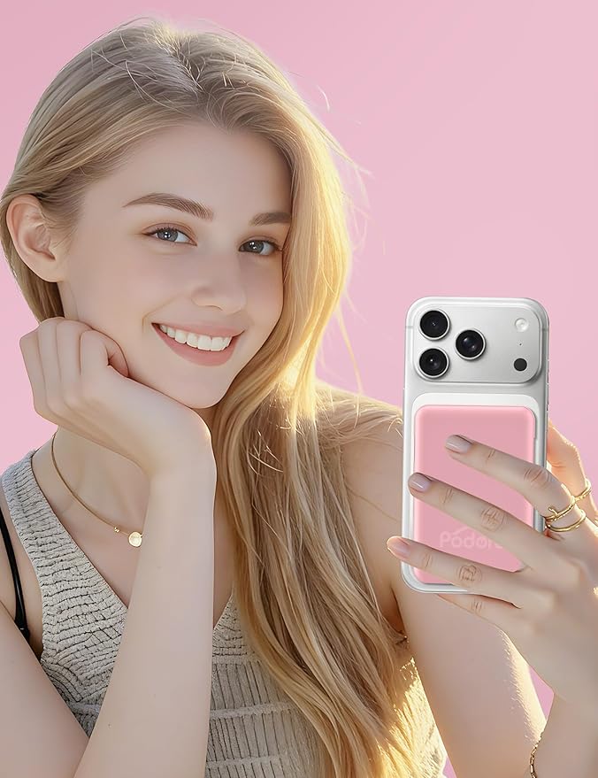 podoru for Magsafe Battery Pack, 10000mAh Magnetic Power Bank Built-in Double USB C Cables 22.5W PD Fast Charging LED Display Wireless Portable Charger for iPhone 17/16/15/14/13/12 Series-Pink