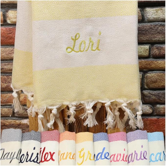 Personalized Beach Towel, Beach Bachelorette, Bridesmaid Gifts, Girls Trip, Wedding Gifts, Home Decor, Bridal Party, Beach Towel (Light Yellow)