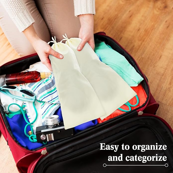 Chumia 12 Pcs Shoe Dust Bags Single Pouch with Drawstring Closure Washable Breathable Shoe Covers for Travel Home Luggage Handbags Organizer