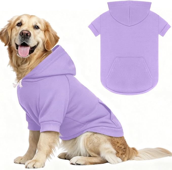 4XL Dog Sweaters for Large Dogs,Dog Hoodie,Cozy Fleece Interior Sweatshirt with Hood & Pocket,Leash Hole,Pet Clothes Sweater Hoodie for Large Dogs,Light Purple&4XL