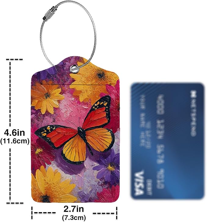 Butterfly 3 Pack Luggage Tags for Suitcases, PU Leather Baggage Suitcases Tag Name ID Label Privacy Cover Travel Bag Tags for Women Men Boys Girls