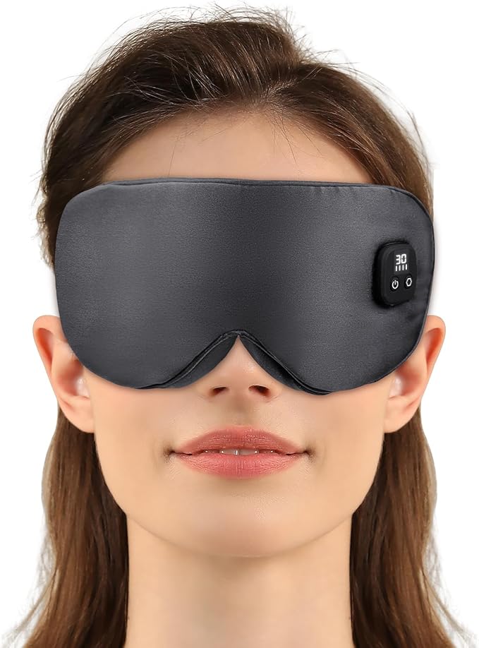 Silk Heated Eye Mask, Cordless Warmer Compress for Dry Eyes, 4-Level Temperature & Time Settings, Rechargeable & Washable, Gifts for Family Friends (Grey)