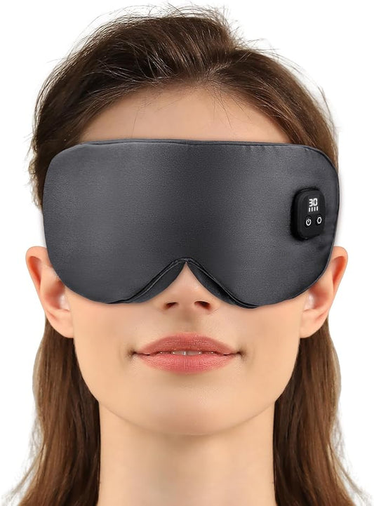 Silk Heated Eye Mask, Cordless Warmer Compress for Dry Eyes, 4-Level Temperature & Time Settings, Rechargeable & Washable, Gifts for Family Friends (Grey)