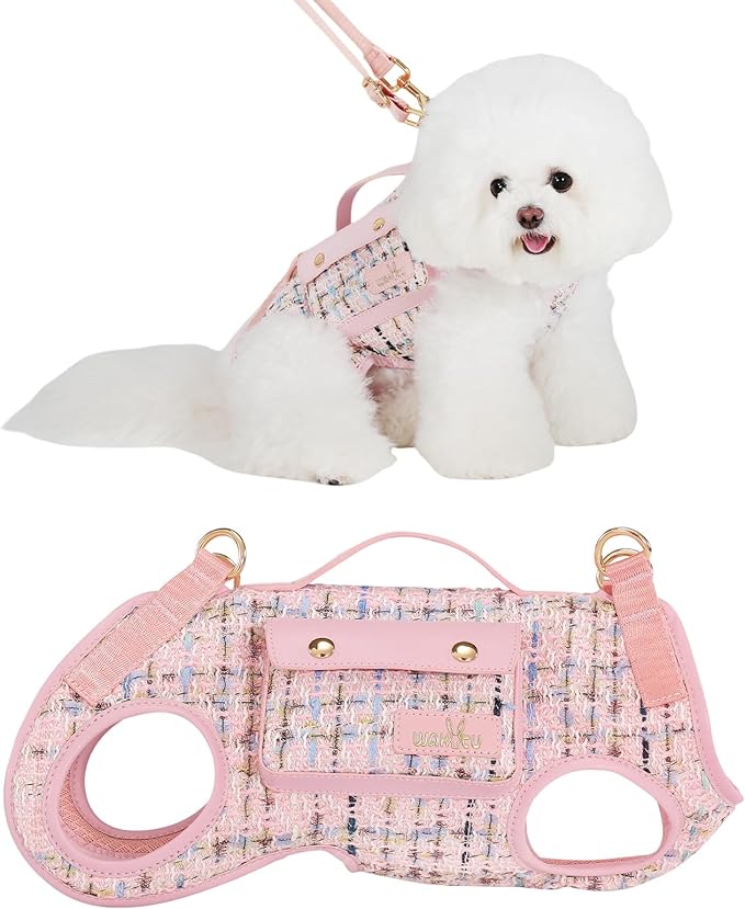 Wakytu Dog Lift Harness Dog Carrier Dog VES Harness Adjustable Dog Leash with Small Puppy Treat Bag（Pink,S）
