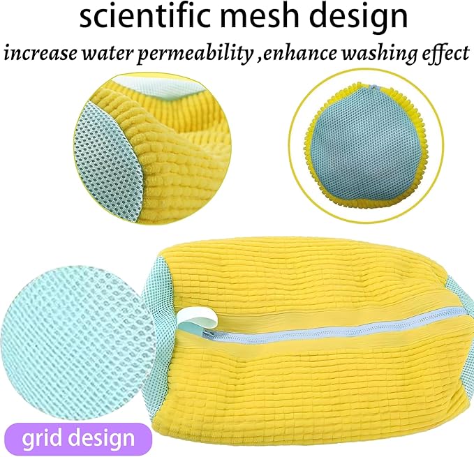 Shoe Washing Machine Bag,Shoe Laundry Bags for Sneakers, Reusable Shoe Cleaning Bag for All Shoe Sizes,Adjustable laundry bag for washing machine for 360°,2Pcs, Yellow