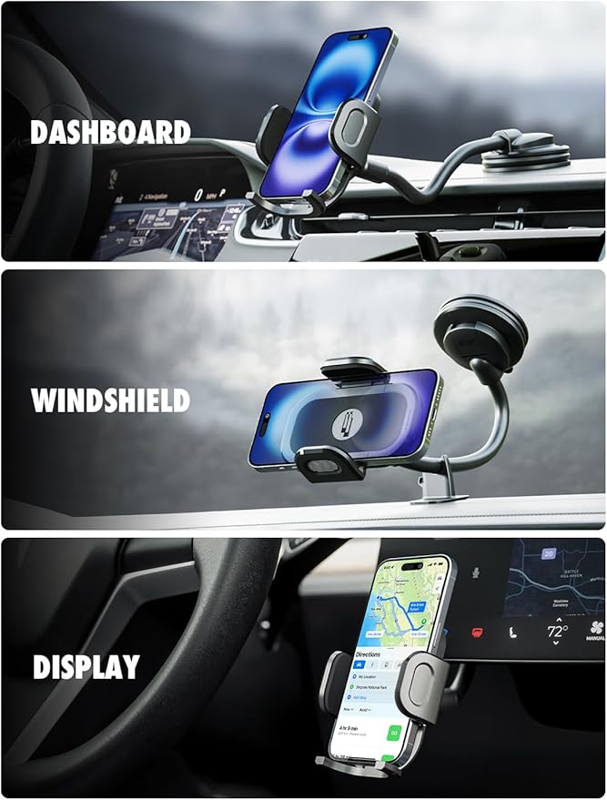 Bracketron Cell Phone Holders for Your Car, 7.5" Flexible Gooseneck Phone Holder for Car Dashboard & Windshield, One-Hand Release TripGrip 2.0 Car Phone Holder Mount Compatible with iPhone and Samsung