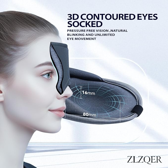 Ultra-Thin 3D Sleep Mask for Side Sleepers, Men, Women, Lash Extensions – Soft, Breathable and Lightweight Blackout Sleeping Eye Mask for Travel, Naps, Airplane, Adjustable, Mens (Gray)