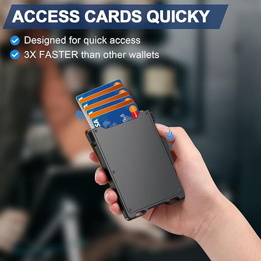 Wallet for Men, Minimalist Slim Mens Wallet with Money Clip, RFID Blocking Smart Pop Up Card Wallet with ID Window, Compact Bifold Wallet,Metal Aluminum Credit Card Holder