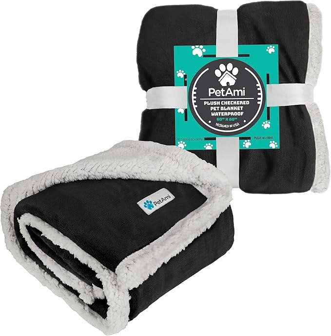 PetAmi Waterproof Dog Blanket for Small Medium Dog Puppy Cat Throw for Couch Cover Leakproof Protection, Sherpa Fleece, Reversible Soft Washable 29x40 Black