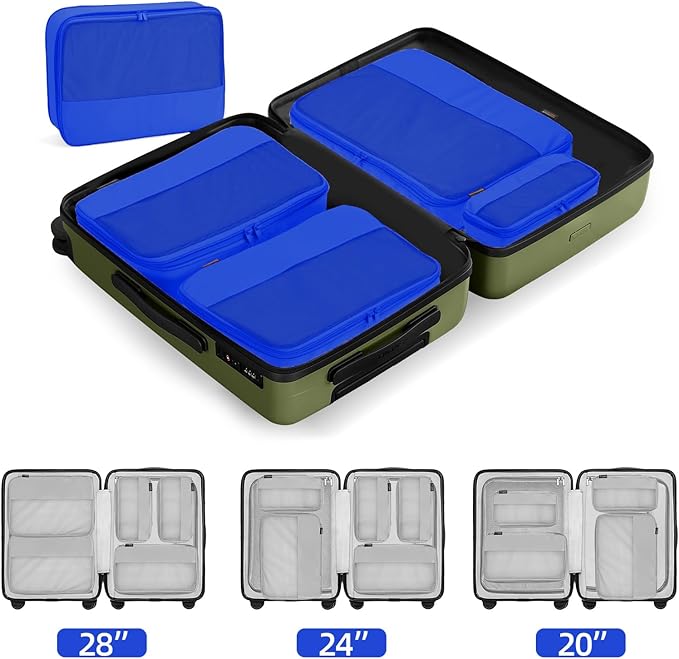 4 Piece Compression Packing Cubes for Suitcases and Backpack, Lightweight Travel Organizers (Bright Blue)