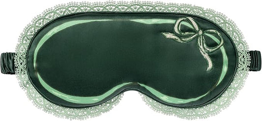 slip Peppermint Dreams Beauty Sleepover Set – Evergreen Contour Sleep Mask with Lace Trim, White Large Silk Scrunchie & Black Skinny Scrunchie – Limited Edition Gift Set