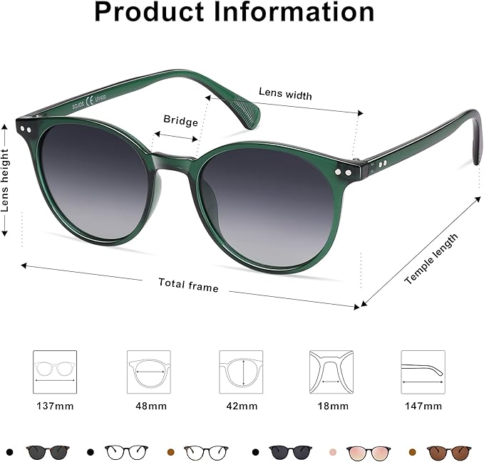 SOJOS Small Round Classic Polarized Sunglasses for Women Men Vintage Style UV400 Lens MAY SJ2113