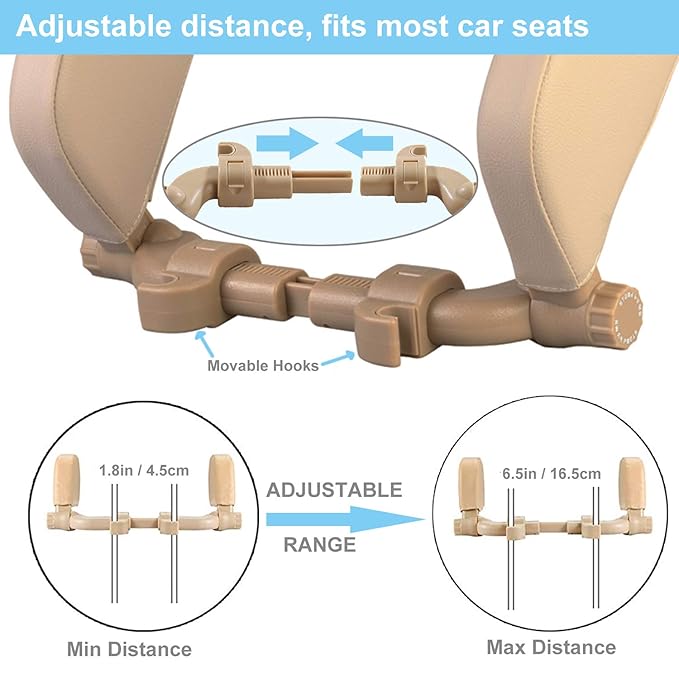 Car Headrest Pillow, Roadpal Adjustable Sleeping Headrest for Car Seat, Head Neck Support Rest Pillows for Kids Adults Travel, Fits ONLY Seats with 2 Metal Rods, PLS Check Before Purchase