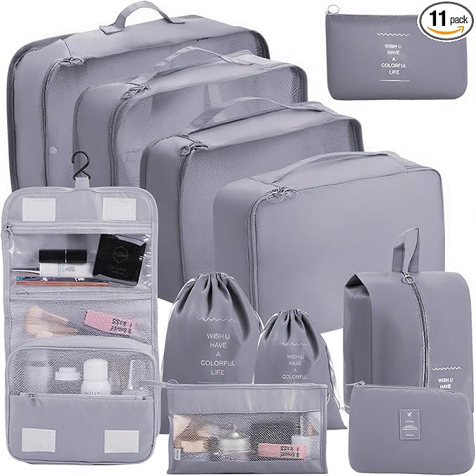 Packing Cubes Storage Luggage Organizers Bags 11 set for Travel Clothing Classification Storage Bag (Grey, 11 Pieces)