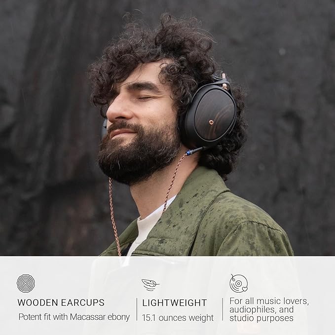 MEZE AUDIO | LIRIC 2nd Generation | Wired Over-Ear Closed-Back Planar Magnetic Headphones for Audiophiles | Macassar Ebony Wood Earcups | Detachable Magnetic Earpads | Premium Braided Cable Included