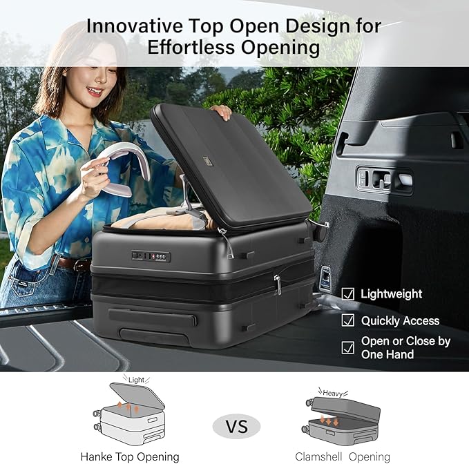 Hanke Hardside Expandable Carry On Luggage, 20 Inch Top Opening Trunk Luggages with Spinner Wheels, All-PC Hard Shell Carry-On Suitcase, Lightweight & TSA Airline Approved (Graphite Grey, 46L)