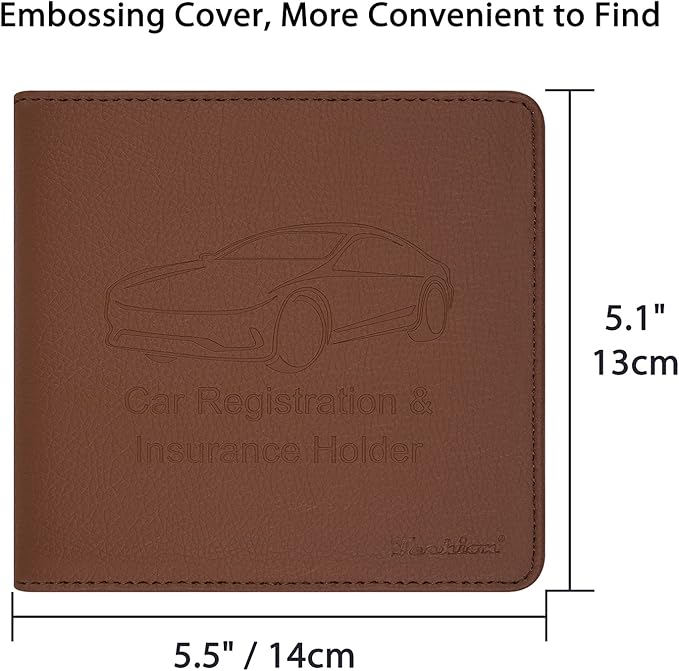 Car Insurance and Registration Holder, 5.5 x 5 Inch PU Leather Vehicle Glove Box Organizer Wallet Case for Insurance Card, Driver License, Paperwork - Brown