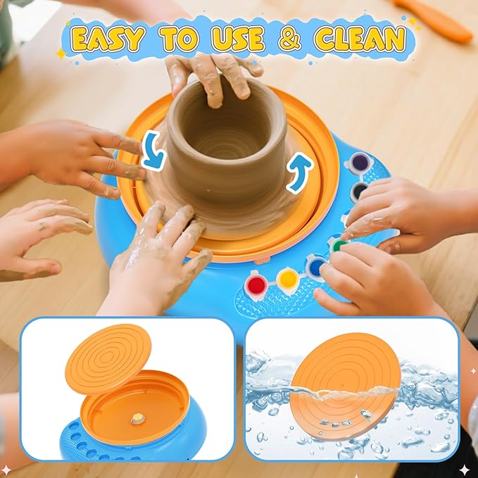 Weilim Pottery Wheel for Kids Complete DIY Pottery Painting Kit for Ages 8-12 Beginners with 4 Air-Dry Clay Packs and Tools, Arts Supplies Toys Birthday Gift for Boys Girls 6+ Years Old (Blue)