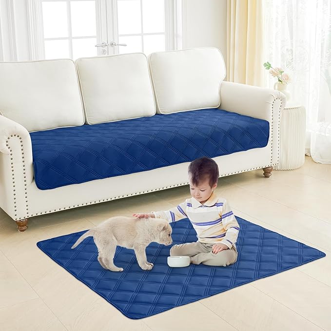 Smiry Waterproof Dog Bed Cover Blanket 52x82, Soft Reversible Pet Blanket, Washable Leakproof Cats Dogs Couch Cover for Sofa, Couch, Furniture, Lattice, Navy/Blue