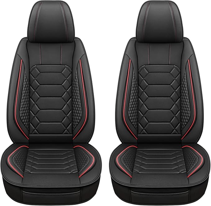HAIYAOTIMES Leather Car Seat Covers Front Pair, Waterproof Faux Leather Seat Covers for Cars, Non-Slip Car Interior Covers Universal Fit for Most Cars Sedans Trucks SUVs, Black/Red