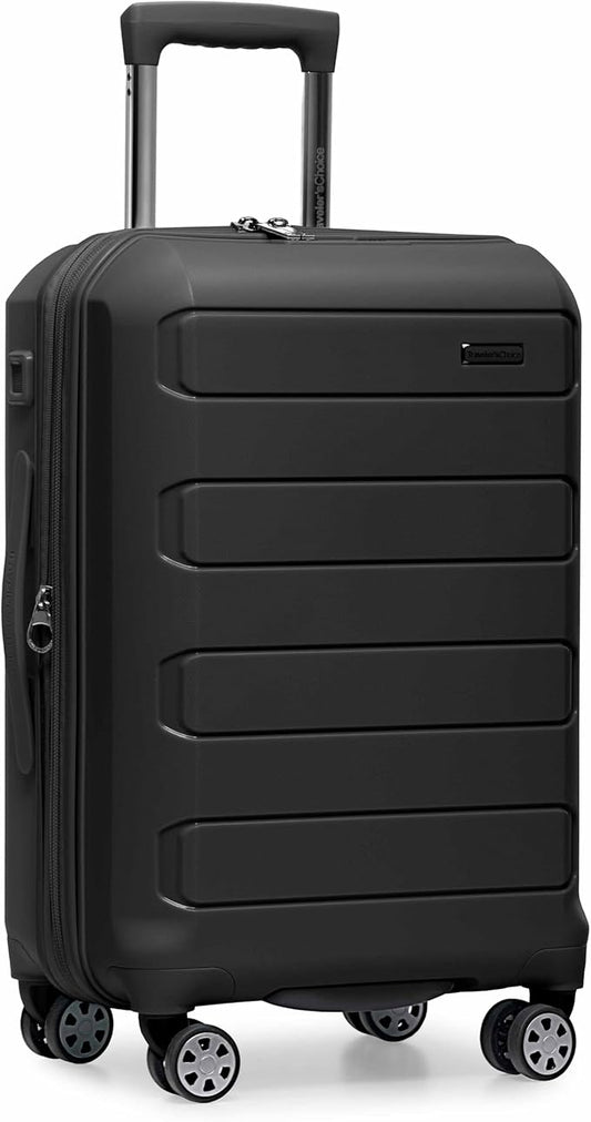 Traveler's Choice Pagosa Indestructible Hardshell Expandable Spinner Luggage, Black, 22-Inch Carry-on