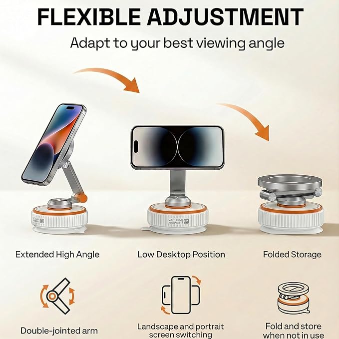 Vacuum Magnetic Car Phone Mount, 120+ LB Vacuum Suction & 3000gf Magnetic Force, 360° Triple-Axis Adjustable Car Holder for iPhone & All Phones, Twist-Lock Suction Cup, Quick-Release – White