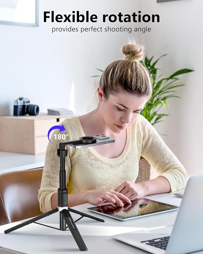 UBeesize Magnetic Tripod for iPhone with Remote, 64’’ Extendable Phone Stand for Video Recording/Vlogging, N52 Strong Holder for iPhone 12-15/Android, Portable Travel Selfie Stick Tripod(Black)