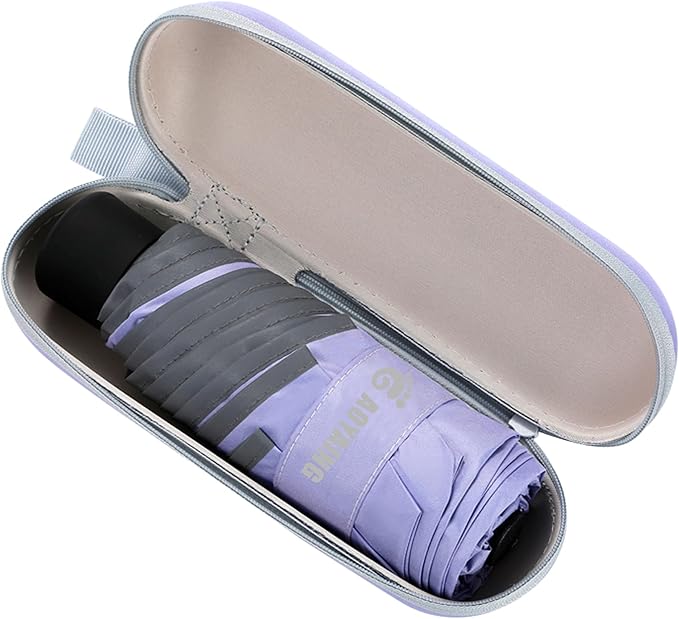 GAOYAING Mini Compact Travel Umbrella with Reflective Safety Stripes, Portable Folding Design with Case