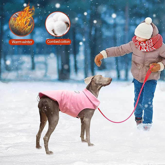 Fleece Dog Coat Winter Pet Jacket Reflective for Cold Weather for Large Medium Small Dogs(Pink,M)