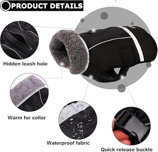 QBLEEV Warm Dog Coat Reflective Dog Jacket, Waterproof Dog Winter Coat Turtleneck Dog Clothes for Cold Weather, Thick Fleece Dog Snowsuit Christmas Dog Vest Pet Apparel for Small Medium Large Dogs 2XL