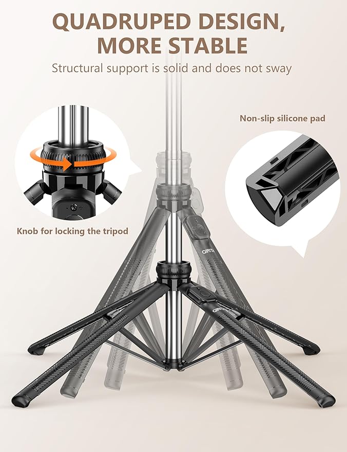 71" Selfie Stick Tripod, All in One Quadripod with Remote & Phone Holder, Extendable Cell Phone Tripod, Travel Tripod Stand Compatible with for Cell Phone & Camera, iPhone, Android,Video Recording