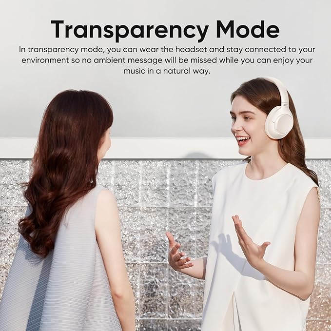 QCY H3 ANC Bluetooth Headphones Over Ear, Active Noise Cancelling Bluetooth 5.4 Headphones with Microphones, Hi-Res Audio Sound, Multipoint Connection, 60H Playback, Custom EQ via App(White)