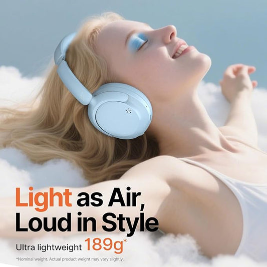 VOKALEN Hyper GO Wireless Over-Ear Noise Cancelling Headphones with Mic, 60H Playtime, Bluetooth Headset, Hi Res Audio, Deep360 Spatial Audio, Ultra-Lightweight for Travel, Work, Study (Sky Blue)