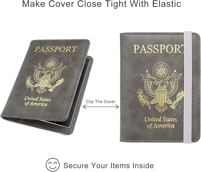 WALNEW Passport Holder for Travel, RFID Passport Cover Wallet for Women Men, PU Leather Passport Book Card Holder Case with Pen, Travelling Essentials for Flying