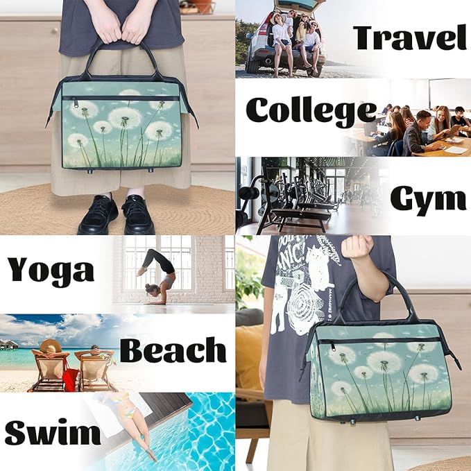Large Travel Duffle Bag for Women Men,Waterproof Weekender Overnight Bag Carry on Tote Bags for Gym Sport Business Trip,Dandelions Plant Duffel Bags