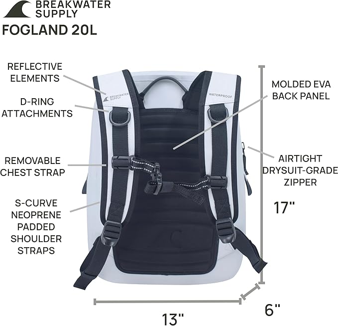 Breakwater Supply™ Waterproof IP68 Submersible Backpack with Airtight Zippers | Laptop Travel Outdoors | Fogland 25L 20L 15L