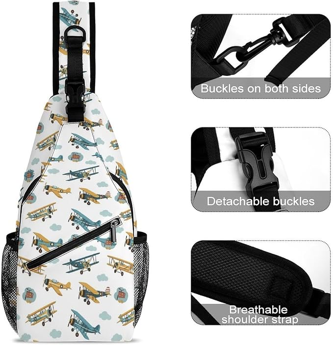 SWEET TANG Women's Cool Chest Bag Gym Sack Fashion Sling Shoulder Backpack Outdoor Sports Daypack Aircraft Cute Airplane, Multipurpose Adjustable Bag Small Camera Case for Daily Use
