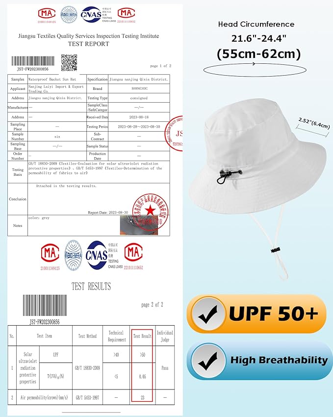 Water-Resistant Sun UPF 50+ Bucket Hat Protection Packable Brimmed Boonie for Women Men Summer Lightweight Hiking Outdoor Cap