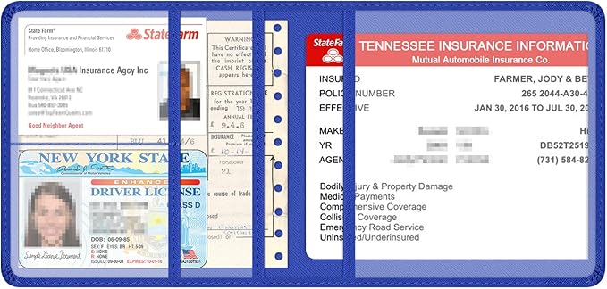 Car Insurance and Registration Holder, 5.5 x 5 Inch PU Leather Vehicle Glove Box Organizer Wallet Case for Insurance Card, Driver License, Paperwork - Blue