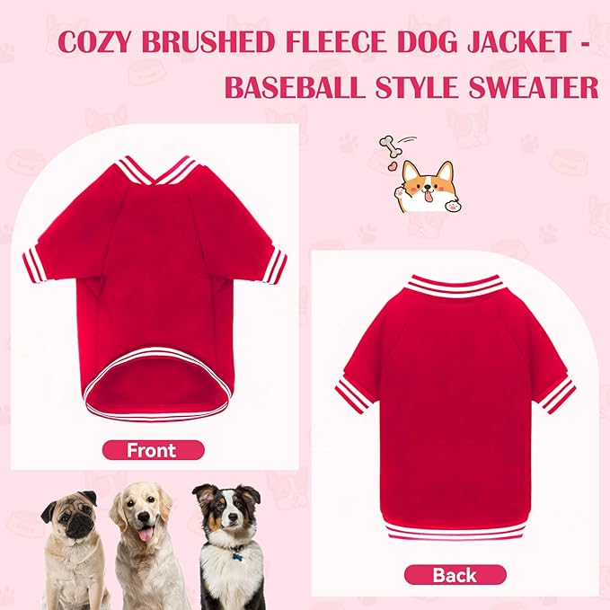 Dog Sweater Brushed Fleece Baseball Jacket Soft Warm Pet Sweatshirt Dog Sweaters for Small Dogs Puppy Sweater Boy Girl Pet(Red-XS)