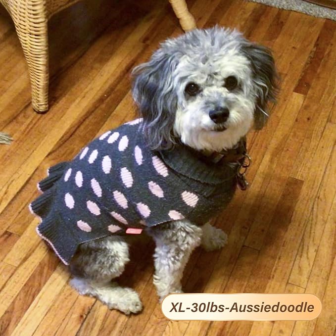 KYEESE Dog Sweater Dress with Leash Hole Turtleneck Dog Sweater for Girl Small Medium Knit Pullover Warm Pet Sweater for Fall Winter