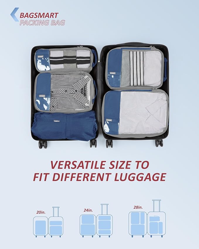 BAGSMART 6 Set /4 Set/2 Set Compression Packing Cubes for Travel, Lightweight Luggage Organizer Bags, Durable Space Saver Bags Travel Essentials