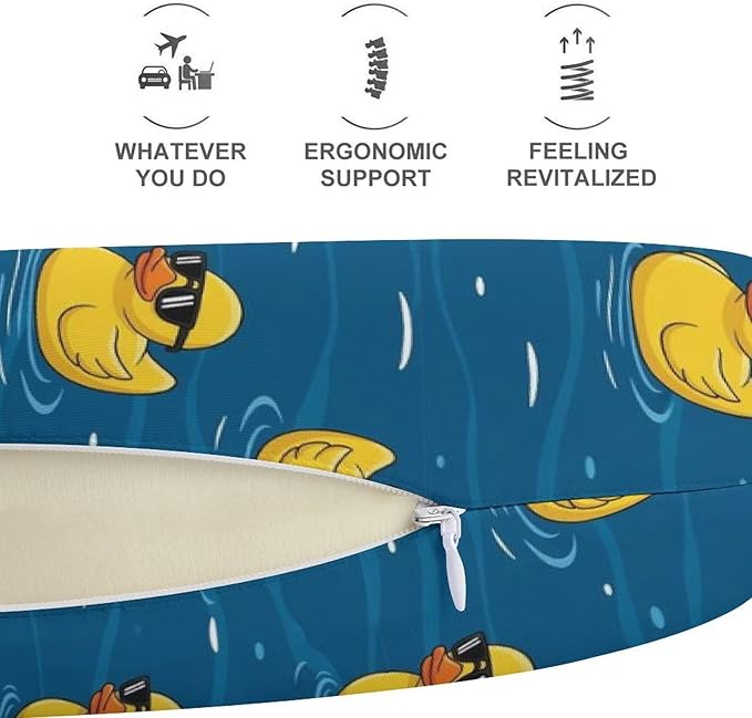Chin Supporting U-Shaped Neck Pillow Memory Foam Travel, Cool Sunglasses Funny Yellow Rubber Duck Navy Blue U-Shape, Office Home Airplane Comfort