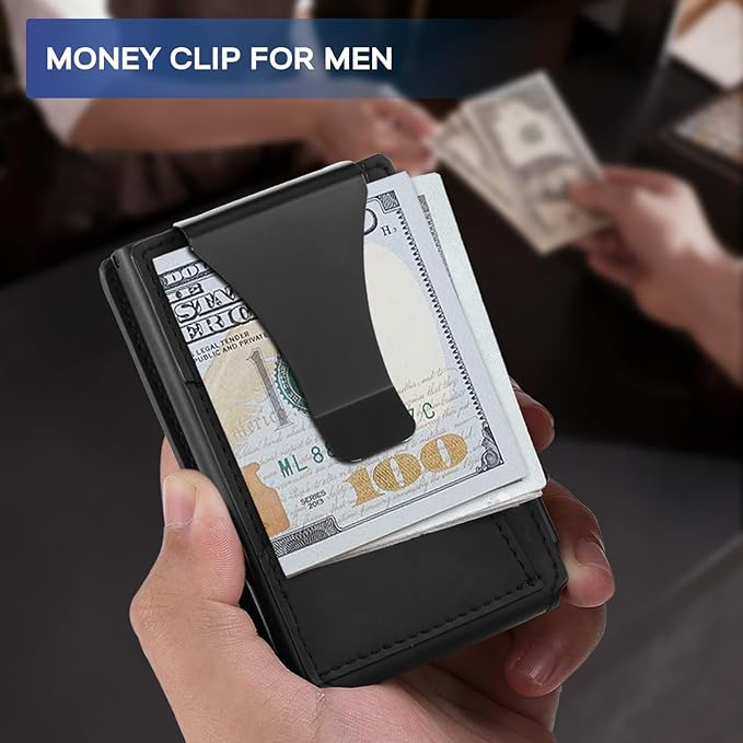 Zitahli Wallet for Men, Pop Up Metal Wallet with Money Clip & ID Window, RFID Blocking Credit Card Holder, Bifold Card Wallet Holds 8+ Cards Plus Cash Idea Gifts for Men