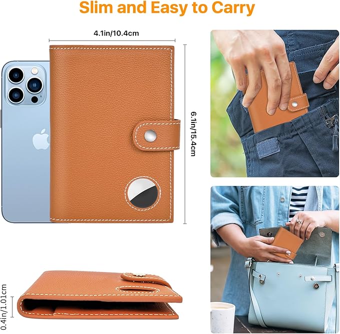 Genuine Leather Passport Holder, RFID Blocking Travel Wallet for Men/Women, Stylish Passport Cover with Airtag Slot, Durable Passport Wallet case travel essentials (Brown)